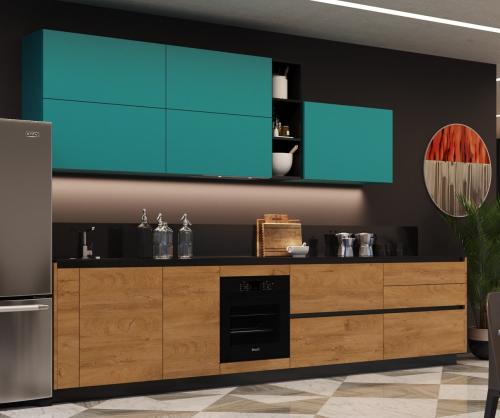 Маленькая прямая кухня с холодильником. Маленькая прямая кухня