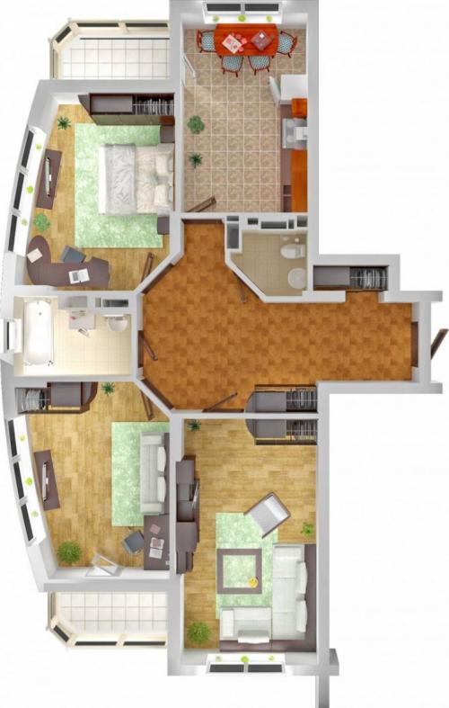 Планировка 3-х комнатной квартиры нестандартной формы. Планировка 3 комнатной квартиры: идеи планировки и варианты оформления просторных квартир с тремя комнатами (115 фото)